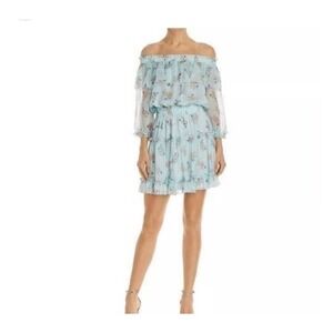 Anthropologie Shoshanna  Off Shoulder Ruffle mint multi bethea mini dress Sz 10